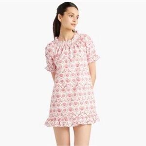 Hill House Cream and Pink Shell-Print Ruffle Dress